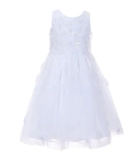 Chantilly Place Little Girls Sleeveless 3D Flower-Appliqued Bodice/Mesh-Skirted Tea-Length Dress