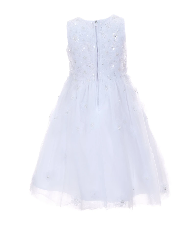 Chantilly Place Little Girls Sleeveless 3D Flower-Appliqued Bodice/Mesh-Skirted Tea-Length Dress