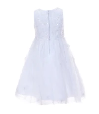 Chantilly Place Little Girls Sleeveless 3D Flower-Appliqued Bodice/Mesh-Skirted Tea-Length Dress