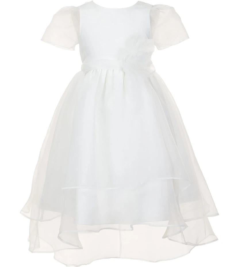 Chantilly Place Little Girls Cap Sleeve Organza Hi Lo Applique Detail Flower Girl Dress