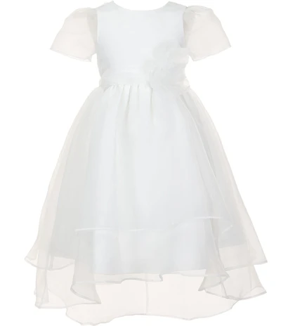 Chantilly Place Little Girls Cap Sleeve Organza Hi Lo Applique Detail Flower Girl Dress