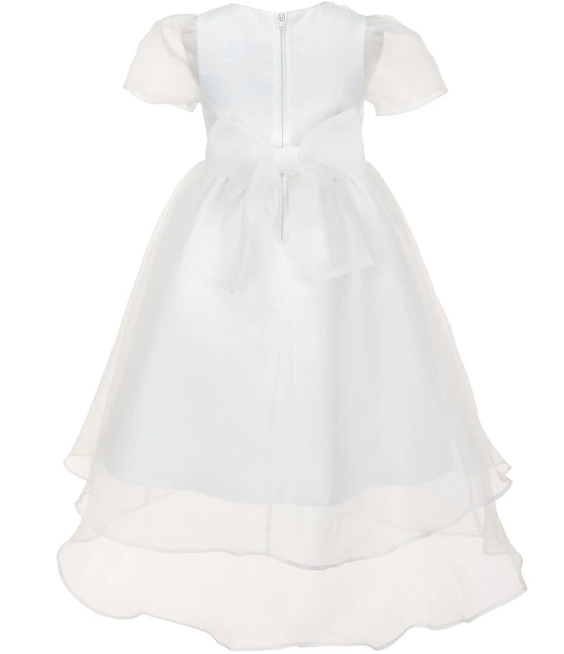 Chantilly Place Little Girls Cap Sleeve Organza Hi Lo Applique Detail Flower Girl Dress