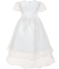Chantilly Place Little Girls Cap Sleeve Organza Hi Lo Applique Detail Flower Girl Dress