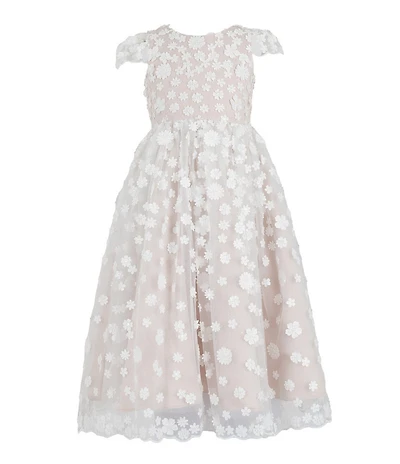 Chantilly Place Little Girls Floral 3D Beaded Mesh Cap Sleeve Bodice To Shirred Skirt Dress