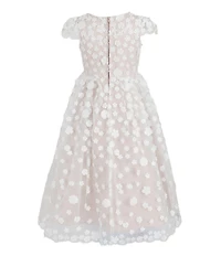 Chantilly Place Little Girls Floral 3D Beaded Mesh Cap Sleeve Bodice To Shirred Skirt Dress
