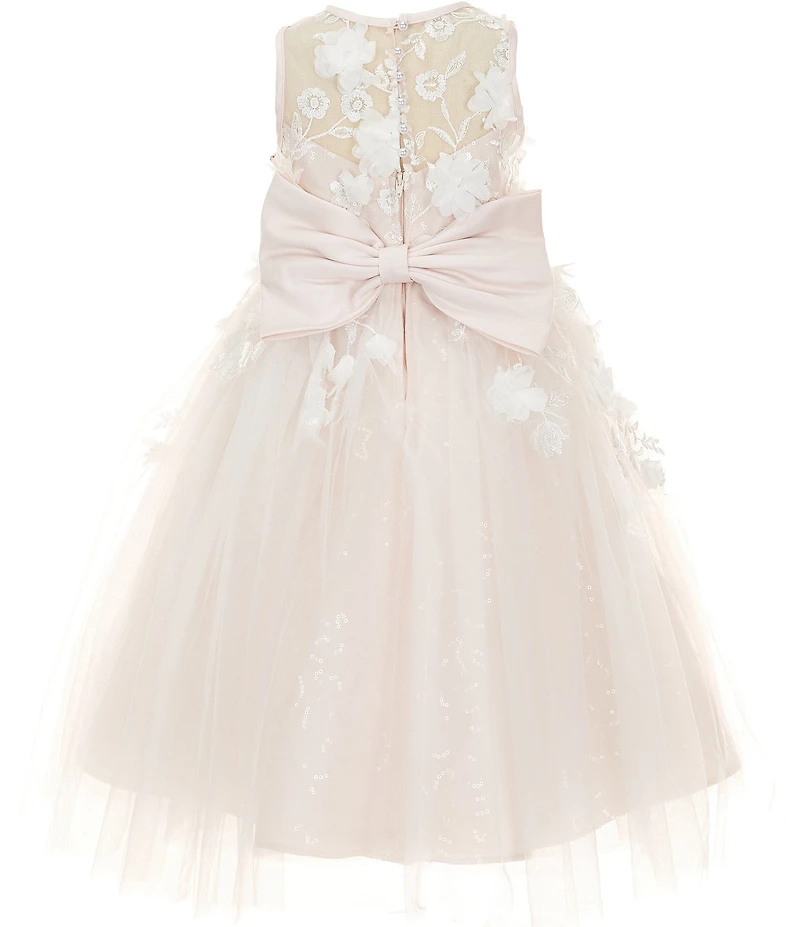 Chantilly Place Little Girls Sleeveless Floral Embroidered Illusion Bodice Mesh Dress