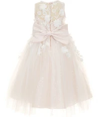 Chantilly Place Little Girls Sleeveless Floral Embroidered Illusion Bodice Mesh Dress