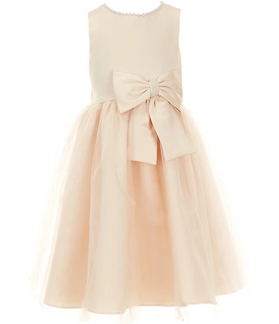 Chantilly Place Little Girls Sleeveless Pearl Trim Bow Dress