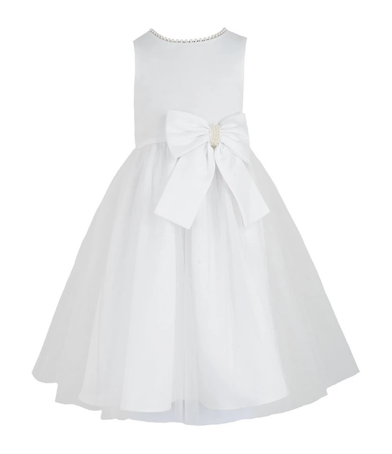 Chantilly Place Little Girls Sleeveless Pearl Trim Bow Dress