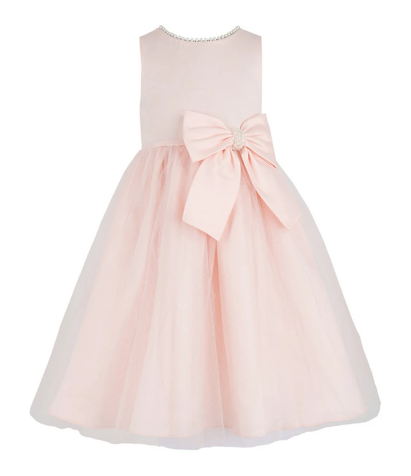 Chantilly Place Little Girls Sleeveless Pearl Trim Bow Dress