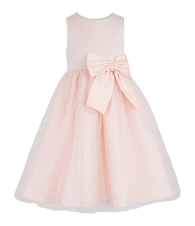 Chantilly Place Little Girls Sleeveless Pearl Trim Bow Dress