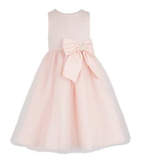 Chantilly Place Little Girls Sleeveless Pearl Trim Bow Dress