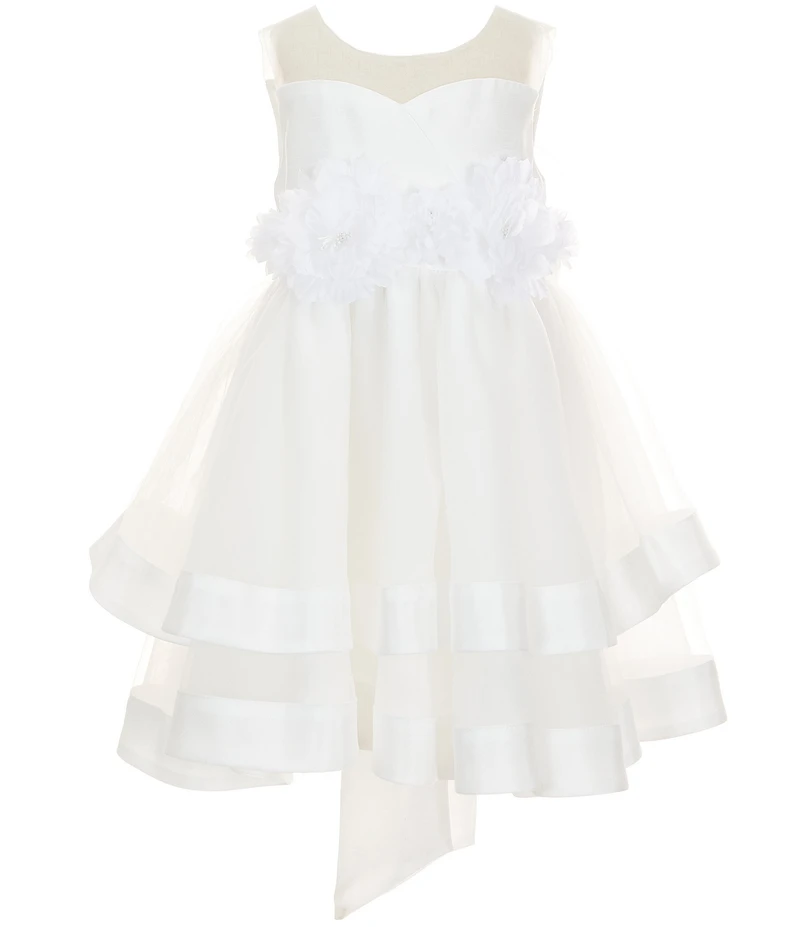 Chantilly Place Little Girls Sleeveless Sweetheart Illusion Neckline 3D Flower Bodice Tiered Flowy Dress