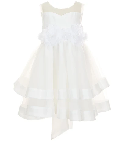 Chantilly Place Little Girls Sleeveless Sweetheart Illusion Neckline 3D Flower Bodice Tiered Flowy Dress