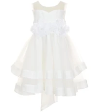 Chantilly Place Little Girls Sleeveless Sweetheart Illusion Neckline 3D Flower Bodice Tiered Flowy Dress