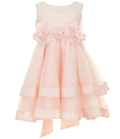 Chantilly Place Little Girls Sleeveless Sweetheart Illusion Neckline 3D Flower Bodice Tiered Flowy Dress