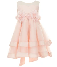 Chantilly Place Little Girls Sleeveless Sweetheart Illusion Neckline 3D Flower Bodice Tiered Flowy Dress