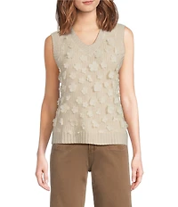 Charlie B. 3D Floral Mesh V-Neck Sleeveless Sweater Vest