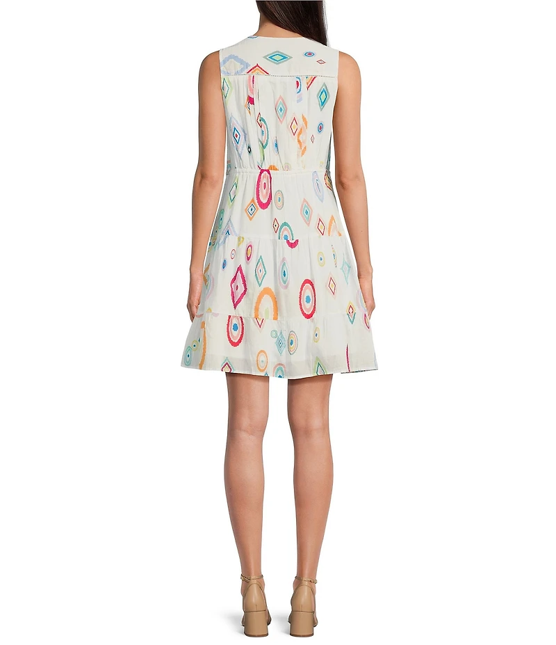 Charlie B. Abstract Print Ruffle V-Neck Sleeveless A-Line Dress