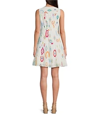 Charlie B. Abstract Print Ruffle V-Neck Sleeveless A-Line Dress
