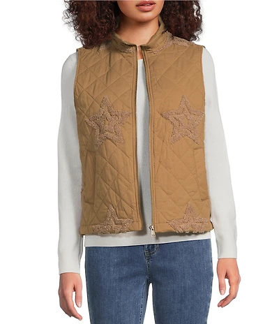 Charlie B. Boucle Quilted Stand Collar Sleeveless Vest