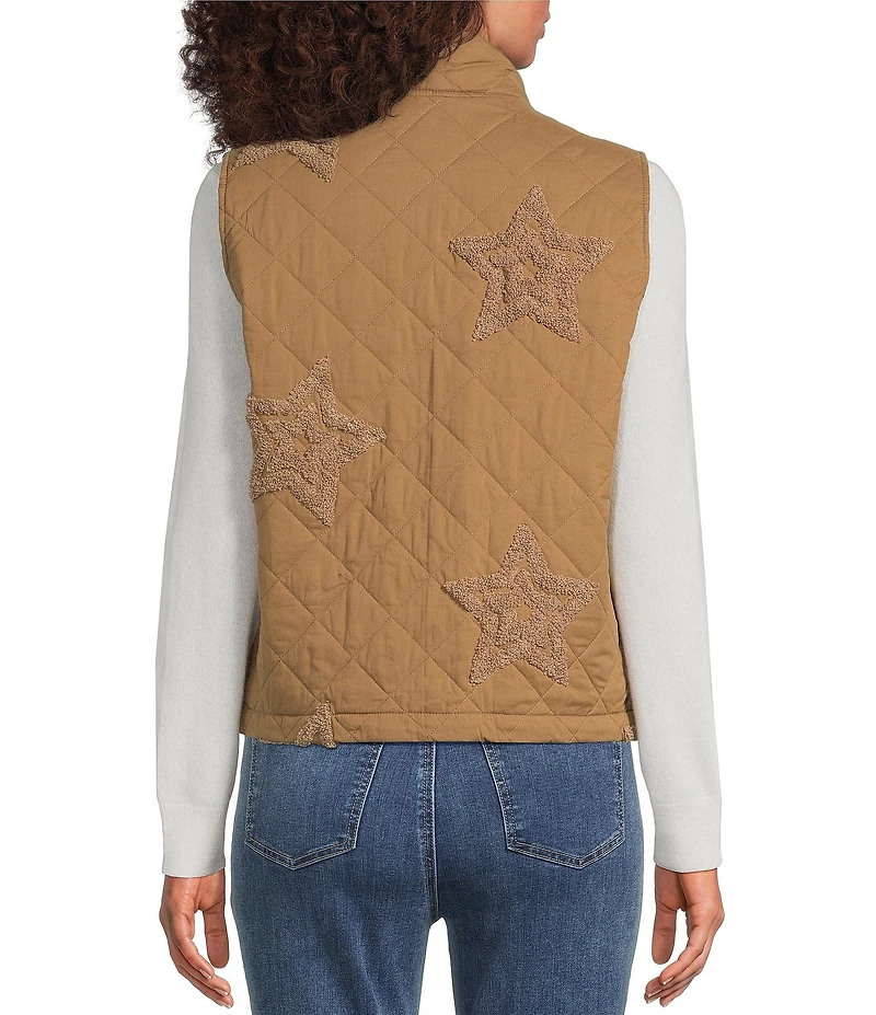 Charlie B. Boucle Quilted Stand Collar Sleeveless Vest