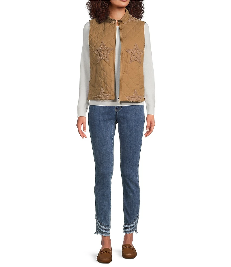 Charlie B. Boucle Quilted Stand Collar Sleeveless Vest