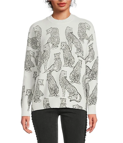 Charlie B. Cheetah Print Crew Neck Long Sleeve Sweater