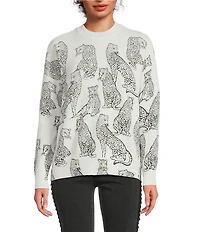 Charlie B. Cheetah Print Crew Neck Long Sleeve Sweater