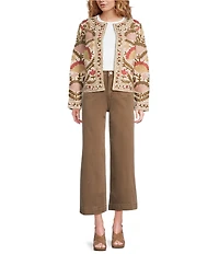 Charlie B. Collarless Long Sleeve Embroidered Open Front Jacket