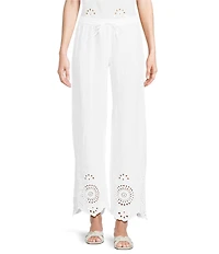 Charlie B. Coordinating Linen Eyelet Embroidered Mid Rise Drawstring Pull-On Pants