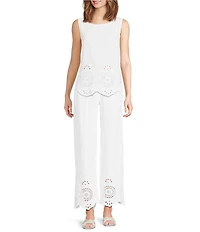 Charlie B. Coordinating Linen Eyelet Embroidered Mid Rise Drawstring Pull-On Pants