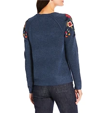 Charlie B. Crew Neck Long Raglan Sleeve Embroidered Floral Sweater