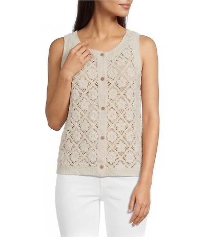 Charlie B. Crew Neck Sleeveless Crochet Vest