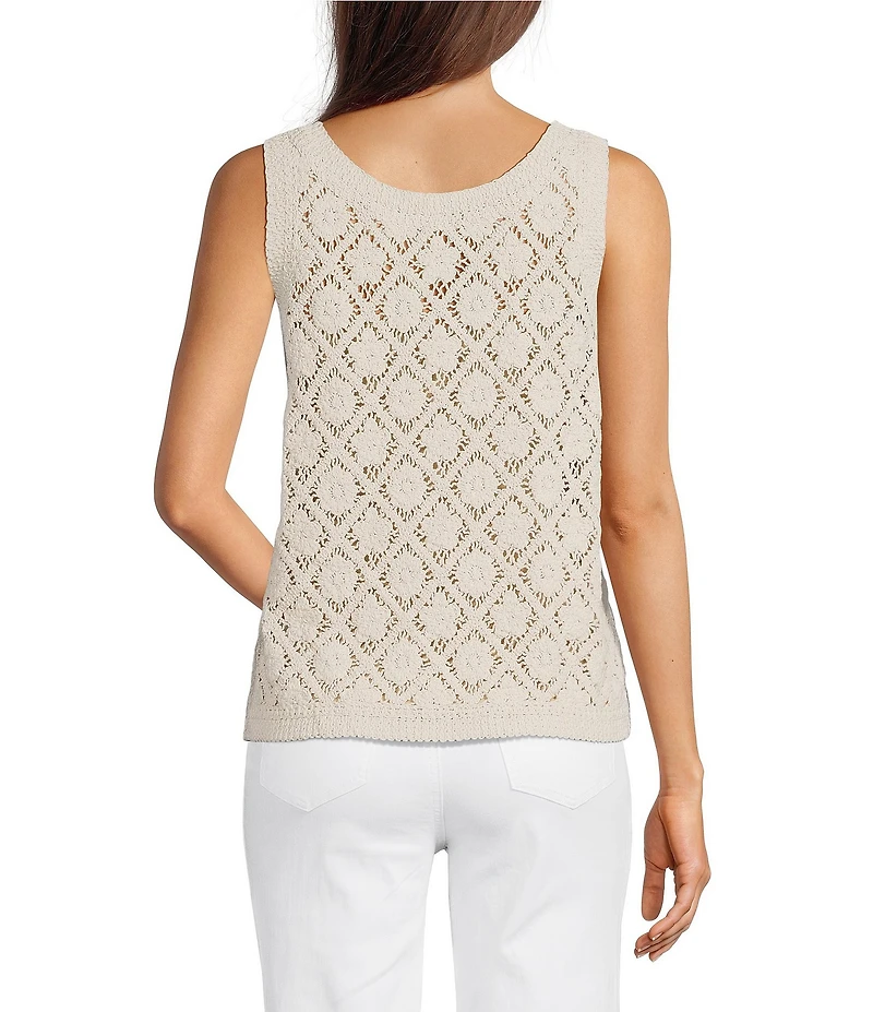 Charlie B. Crew Neck Sleeveless Crochet Vest