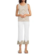 Charlie B. Crew Neck Sleeveless Crochet Vest