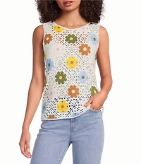 Charlie B. Crochet Floral Round Neck Sleeveless Top