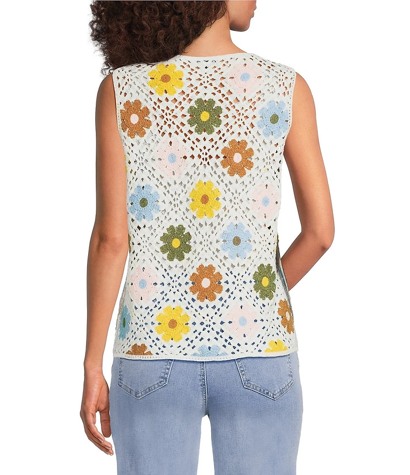 Charlie B. Crochet Floral Round Neck Sleeveless Top
