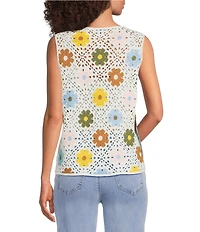 Charlie B. Crochet Floral Round Neck Sleeveless Top