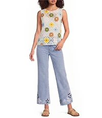 Charlie B. Crochet Floral Round Neck Sleeveless Top