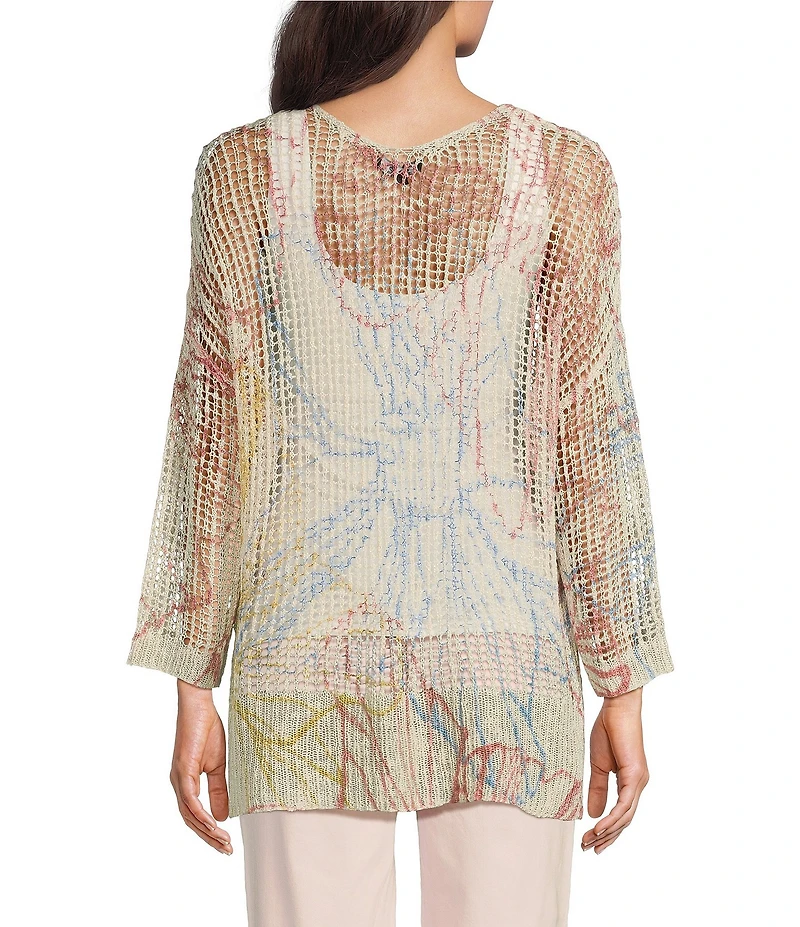 Charlie B. Crochet Knit Round Neck 3/4 Sleeve Top