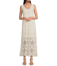 Charlie B. Crochet V-Neck Sleeveless Maxi Sheath Dress