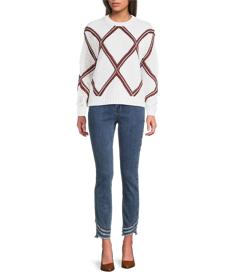 Charlie B. Diamond Intarsia Knit Crew Neck Long Sleeve Sweater