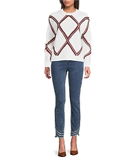 Charlie B. Diamond Intarsia Knit Crew Neck Long Sleeve Sweater