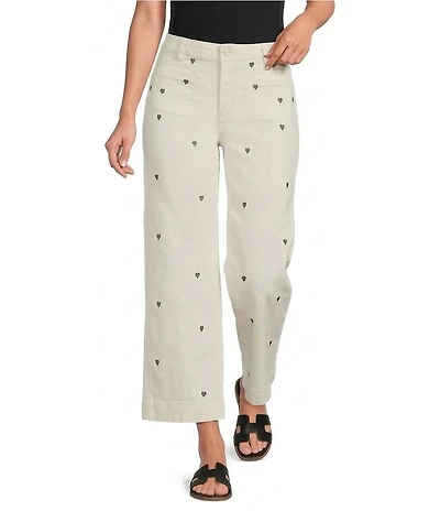 Charlie B. Embroidered Cropped Patch Pocket Flare Twill Pants
