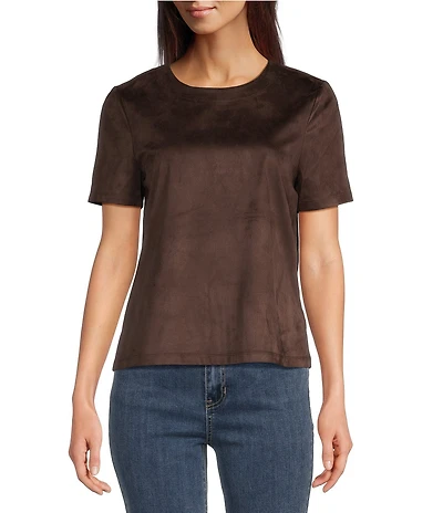 Charlie B. Faux Suede Crew Neck Short Sleeve Top
