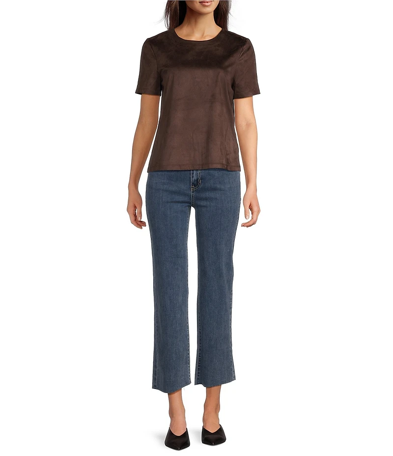Charlie B. Faux Suede Crew Neck Short Sleeve Top