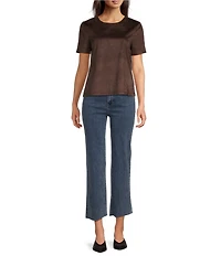 Charlie B. Faux Suede Crew Neck Short Sleeve Top