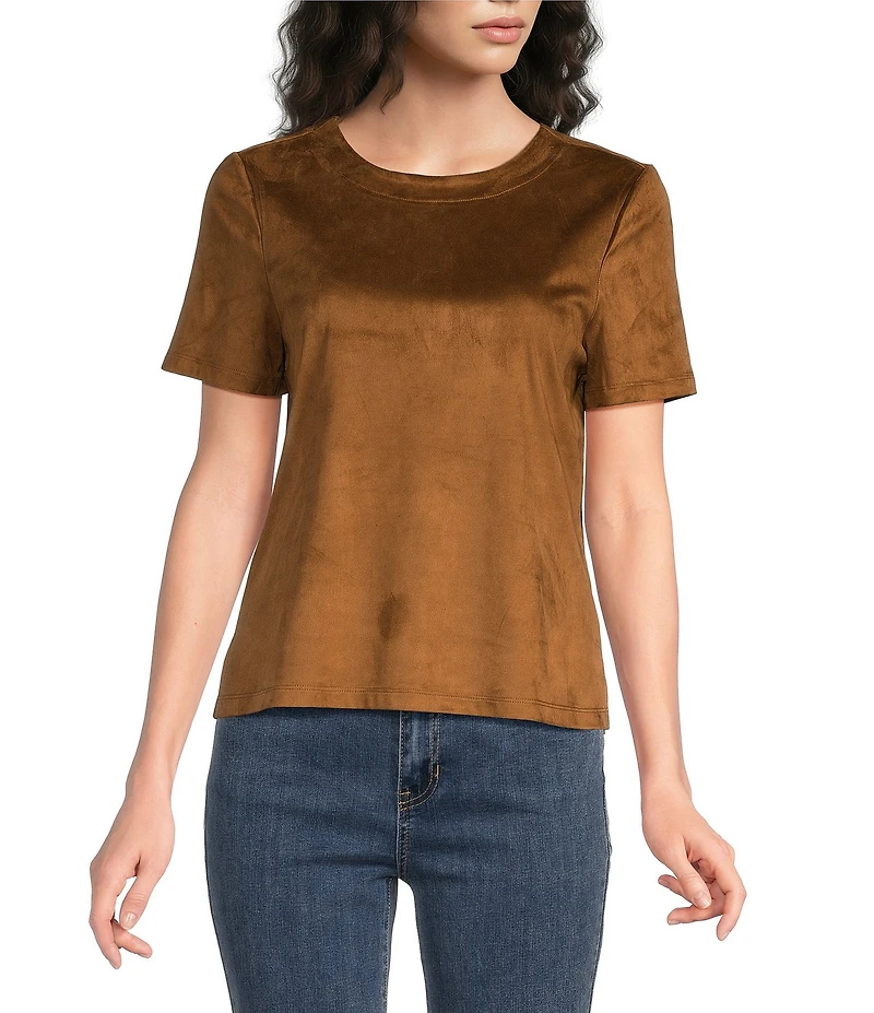Charlie B. Faux Suede Crew Neck Short Sleeve Top
