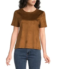 Charlie B. Faux Suede Crew Neck Short Sleeve Top